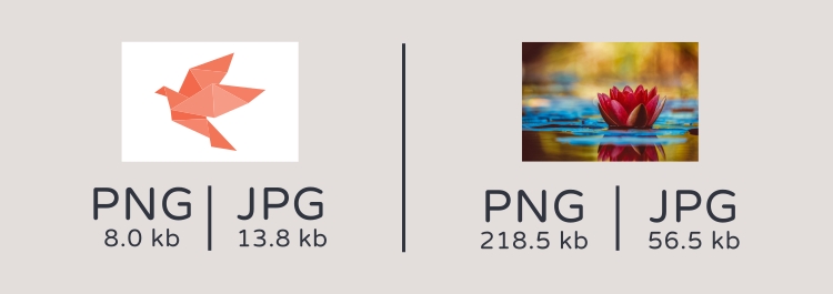 השוואה בין גדלי קבצי תמונה בשני סוגי פורמטים PNG,JPG